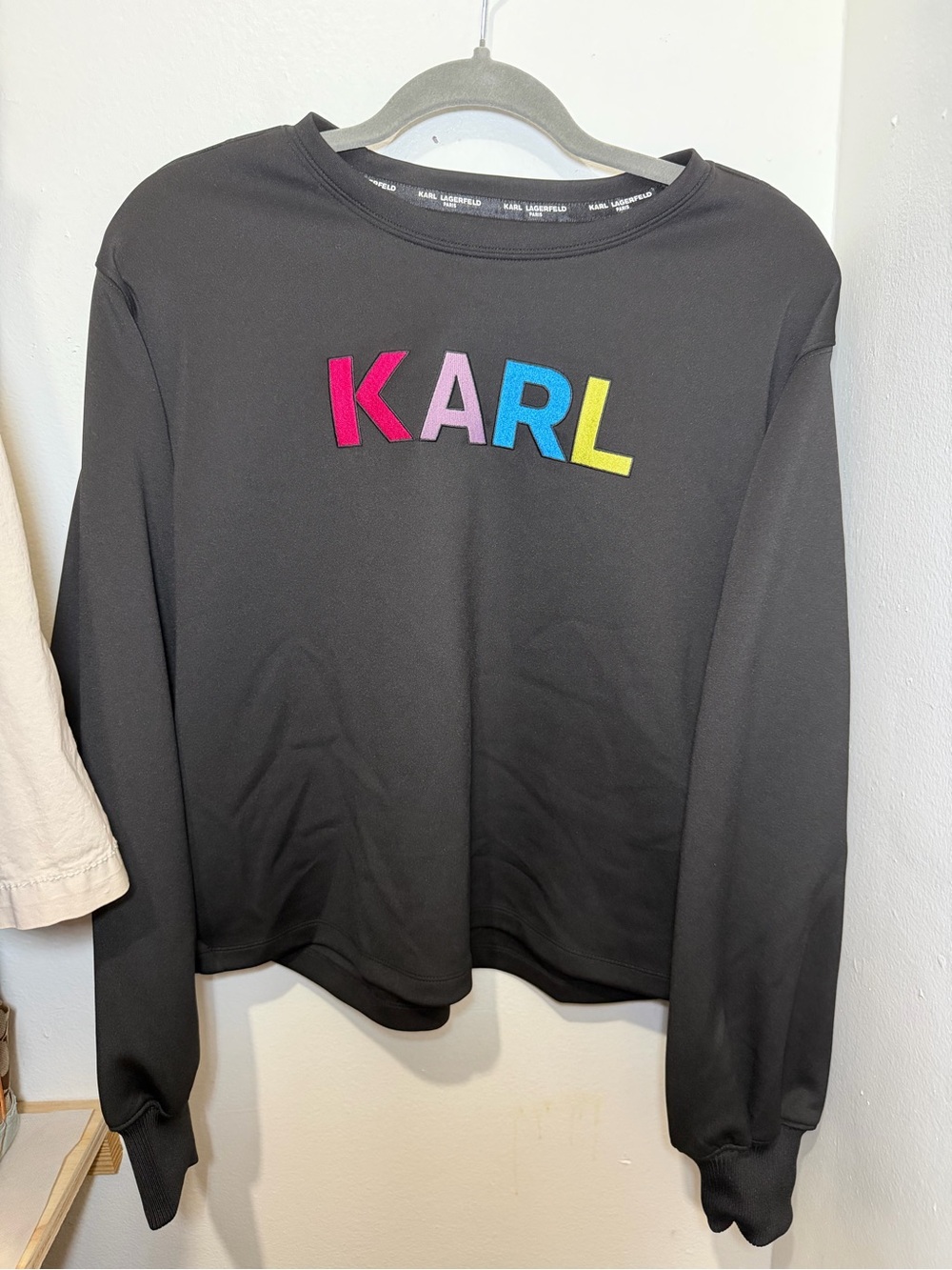 Karl Lagerfeld Black Sweatshirt with Multicolor Embroidered Logo